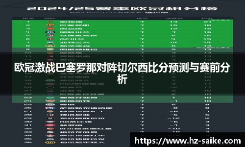 欧冠激战巴塞罗那对阵切尔西比分预测与赛前分析